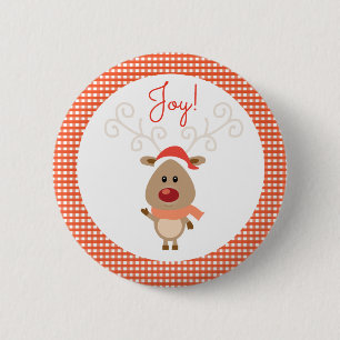 Kerstmis in Rood Gingham Ronde Button 5,7 Cm