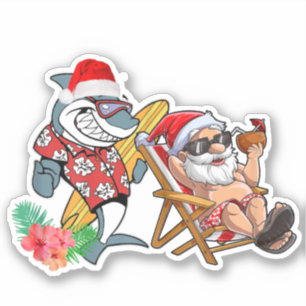 Kerstmis in Santa Shark Hawaiian Surfing Sticker