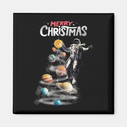 Kerstmis in Space Solar System Astronaut Invitati Magneet (Voorkant)