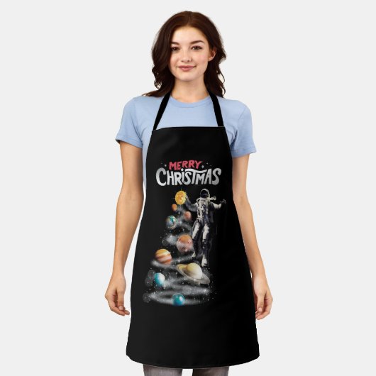 Kerstmis in Space Solar System Astronaut Invitati Schort (Gedragen)