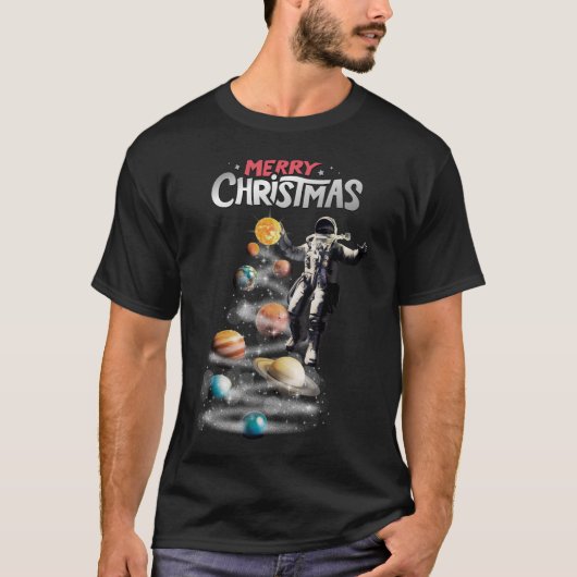 Kerstmis in Space Solar System Astronaut Invitati T-shirt (Voorkant)
