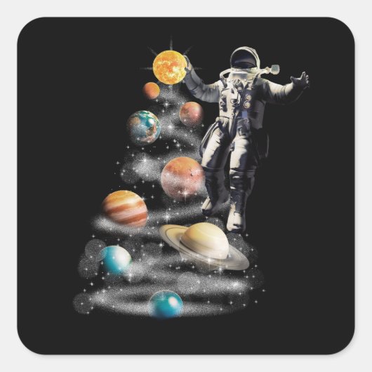 Kerstmis in Space Solar System Astronaut Invitati Vierkante Sticker (Voorkant)