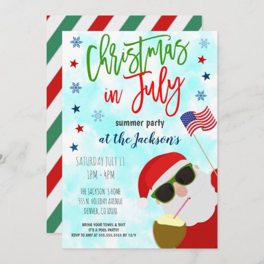 Kerstmis in uitnodiging van juli (Voorkant / Achterkant)