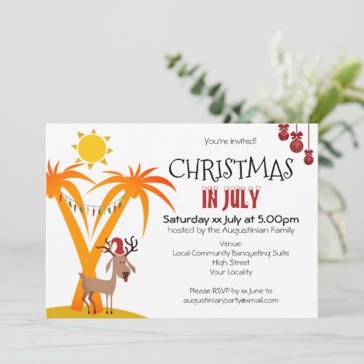 Kerstmis in uitnodiging van juli (Staand voorkant)