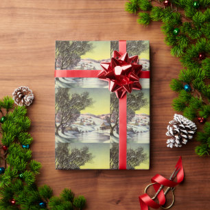 Kerstmis in vintage stijl, Bevroren meer met schaa Cadeaupapier