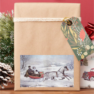 Kerstmis in vintage stijl, De weg Winter, Paardens Rechthoekige Sticker
