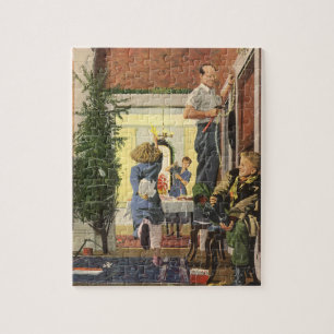 Kerstmis in vintage stijl, Familie die het huis ve Legpuzzel