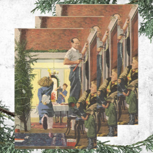 Kerstmis in vintage stijl, Familie versiert het hu Inpakpapier Vel