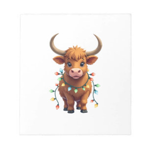 Kerstmis in vintage stijl Hoogland Koe Cute Retro Notitieblok