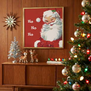 Kerstmis in vintage stijl, jolige Kerstman knipoog Poster