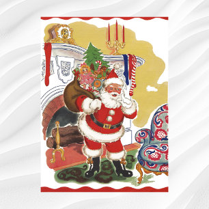 Kerstmis in vintage stijl, jolige Kerstman met cad Poster