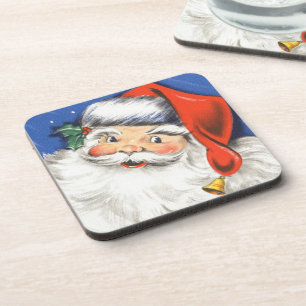 Kerstmis in vintage stijl, jolige Kerstman met muz Bier Onderzetter