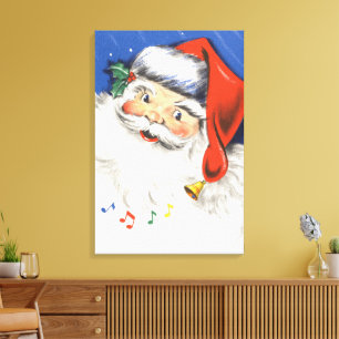 Kerstmis in vintage stijl, jolige Kerstman met muz Canvas Afdruk