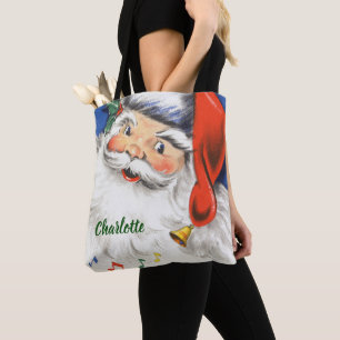 Kerstmis in vintage stijl, jolige Kerstman met muz Draagtas