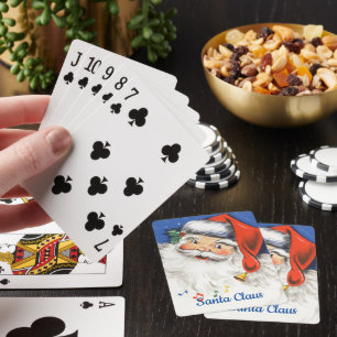 Kerstmis in vintage stijl, jolige Kerstman met muz Pokerkaarten