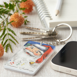 Kerstmis in vintage stijl, jolige Kerstman met muz Sleutelhanger
