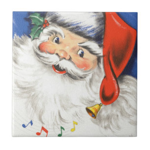 Kerstmis in vintage stijl, jolige Kerstman met muz Tegeltje