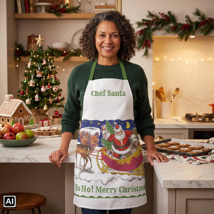 Kerstmis in vintage stijl, jolige Kerstman met sle Schort