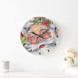 Kerstmis in vintage stijl, jolige Kerstman met zij Grote Klok