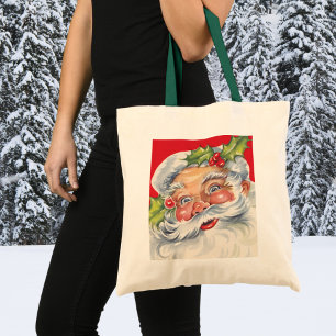 Kerstmis in vintage stijl, jolige Kerstman met zij Tote Bag