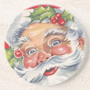 Kerstmis in vintage stijl, jolige Kerstman met zij Zandsteen Onderzetter