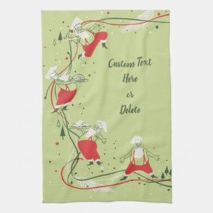 Kerstmis in vintage stijl, Kerstman Chef met diner Theedoek