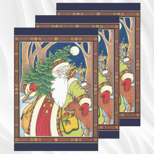 Kerstmis in vintage stijl, Kerstman hert in bos Inpakpapier Vel