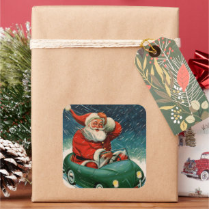 Kerstmis in vintage stijl, Kerstman in een Cute Au Vierkante Sticker