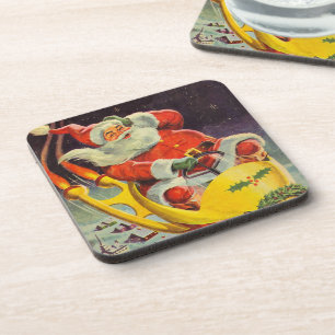 Kerstmis in vintage stijl, Kerstman in een ruimtes Bier Onderzetter