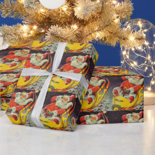 Kerstmis in vintage stijl, Kerstman in een ruimtes Cadeaupapier