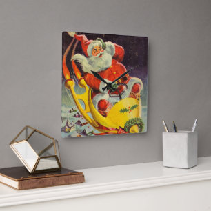 Kerstmis in vintage stijl, Kerstman in een ruimtes Vierkante Klok