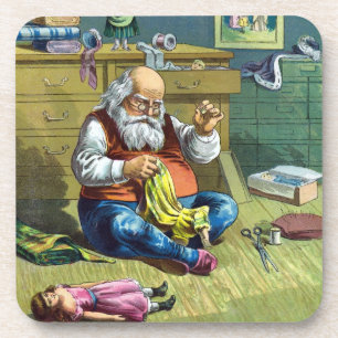 Kerstmis in vintage stijl, Kerstman maakt poppen Bier Onderzetter