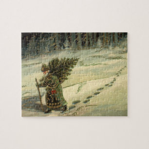 Kerstmis in vintage stijl, Kerstman met een kerstb Legpuzzel