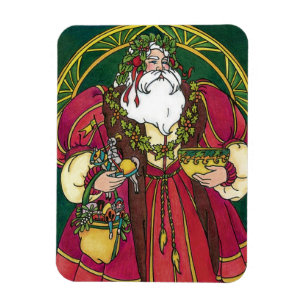Kerstmis in vintage stijl, Kerstman met Hulstblaad Magneet