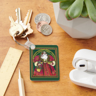 Kerstmis in vintage stijl, Kerstman met Hulstblaad Sleutelhanger