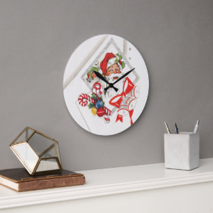 Kerstmis in vintage stijl, Kerstman met Kerststokk Grote Klok