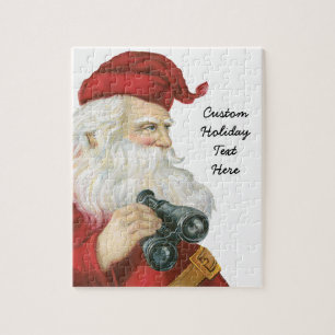 Kerstmis in vintage stijl, Kerstman met verrekijke Legpuzzel