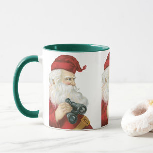Kerstmis in vintage stijl, Kerstman met verrekijke Mok