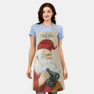 Kerstmis in vintage stijl, Kerstman met verrekijke Schort