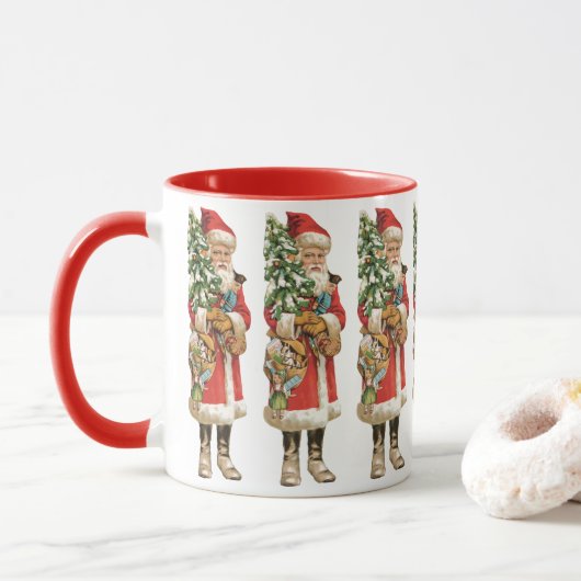 Kerstmis in vintage stijl, kerstman uitknipfiguur mok (Met donut)