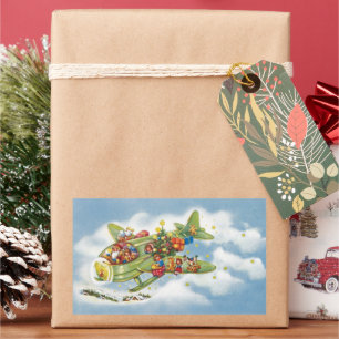 Kerstmis in vintage stijl, Kerstman vliegt in een  Rechthoekige Sticker
