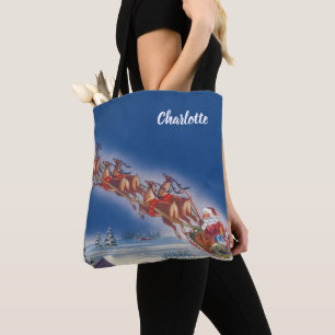 Kerstmis in vintage stijl, Kerstman vliegt met sle Draagtas