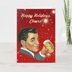Kerstmis in vintage stijl, Retro 50s man die cockt Feestdagen Kaart