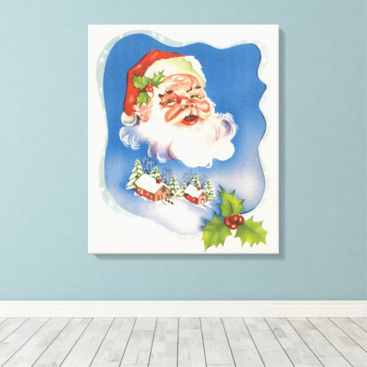 Kerstmis in vintage stijl, retro jolige kerstman canvas afdruk (Insitu (Houten vloer))