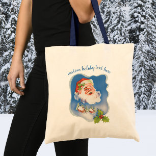 Kerstmis in vintage stijl, retro jolige kerstman tote bag