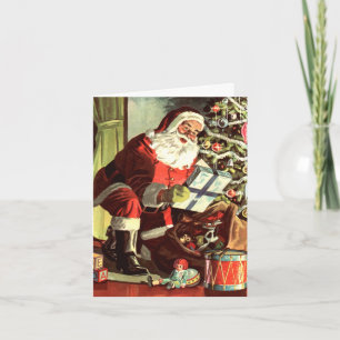 Kerstmis in vintage stijl, retro Kerstman met cade Bedankkaart