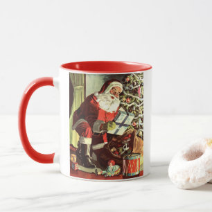 Kerstmis in vintage stijl, retro Kerstman met cade Mok