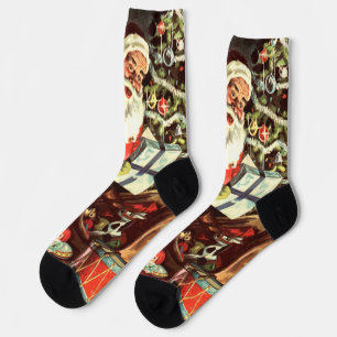 Kerstmis in vintage stijl, retro Kerstman met cade Sokken
