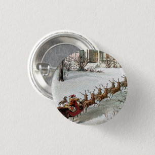 Kerstmis in vintage stijl, Sinterklaas met rendier Ronde Button 3,2 Cm