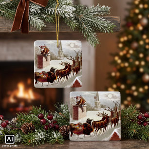 Kerstmis in vintage stijl, Sinterklaas op het dak Keramisch Ornament
